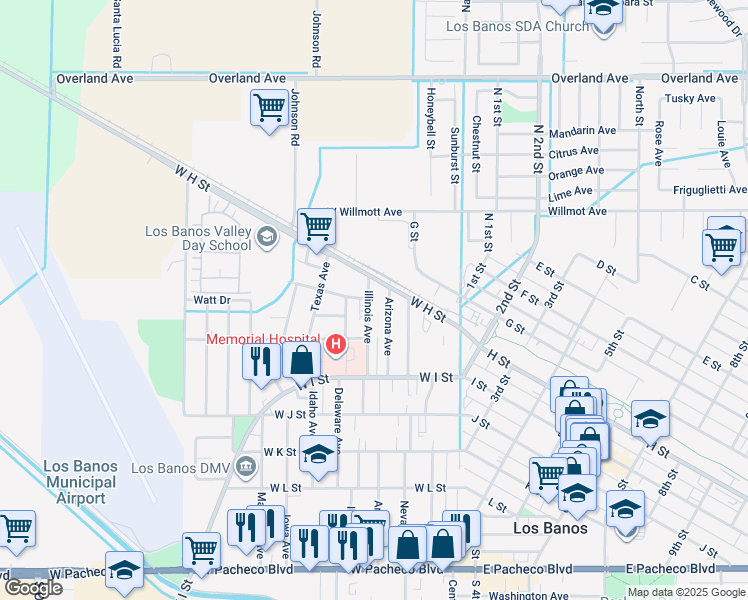 map of restaurants, bars, coffee shops, grocery stores, and more near in Los Banos
