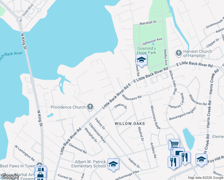 map of restaurants, bars, coffee shops, grocery stores, and more near 5 Critzos Court in Hampton