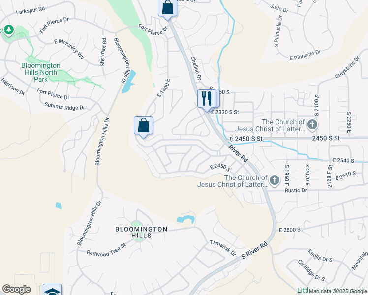 map of restaurants, bars, coffee shops, grocery stores, and more near 1630 East 2450 South Street in St. George