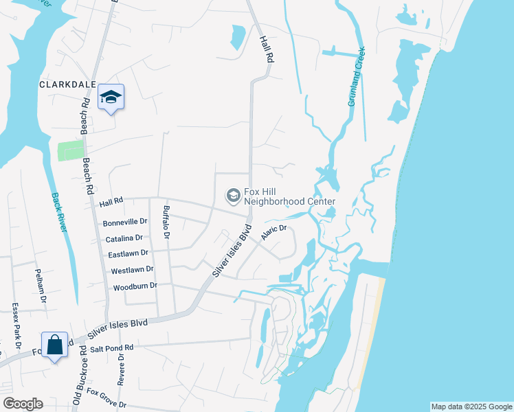 map of restaurants, bars, coffee shops, grocery stores, and more near 108 Hall Road in Hampton