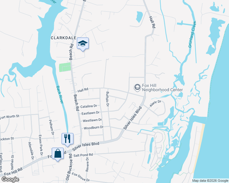 map of restaurants, bars, coffee shops, grocery stores, and more near 42 Hall Road in Hampton