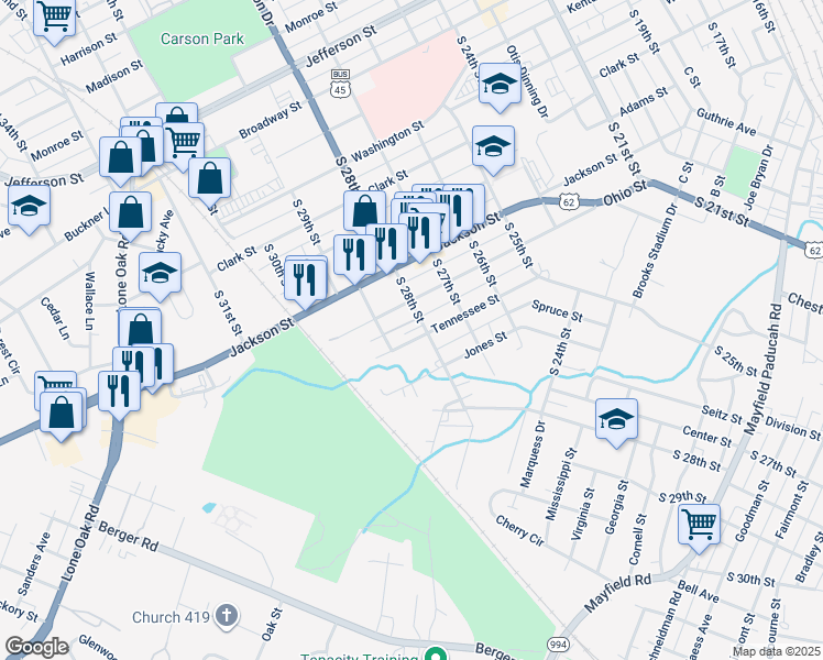 map of restaurants, bars, coffee shops, grocery stores, and more near 2800-2898 Ohio Street in Paducah