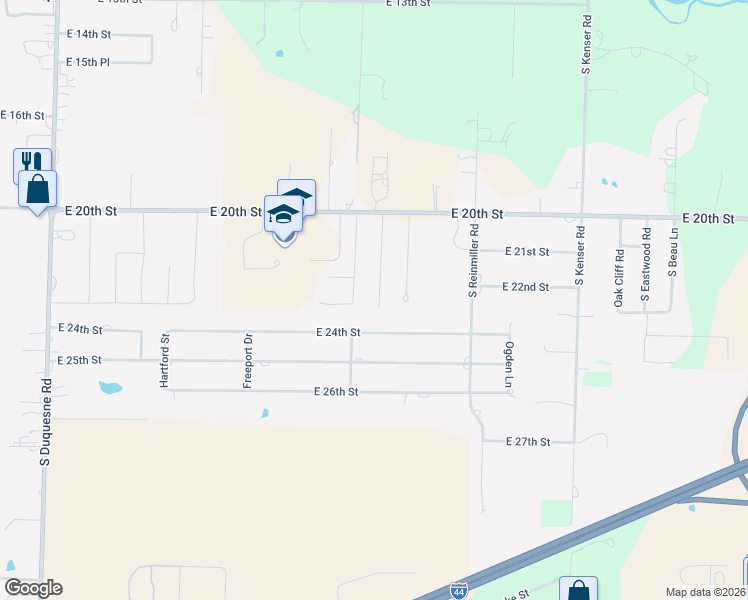 map of restaurants, bars, coffee shops, grocery stores, and more near 2212 South Dingle Drive in Joplin