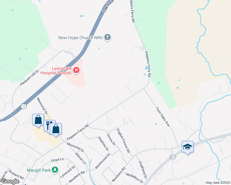 map of restaurants, bars, coffee shops, grocery stores, and more near 1005 Red Fox Lane in Pulaski