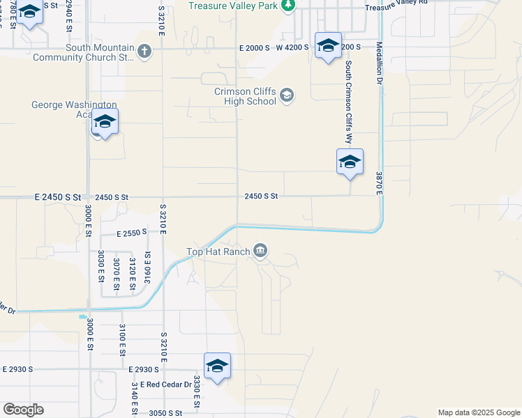 map of restaurants, bars, coffee shops, grocery stores, and more near 2450 South Street in St. George