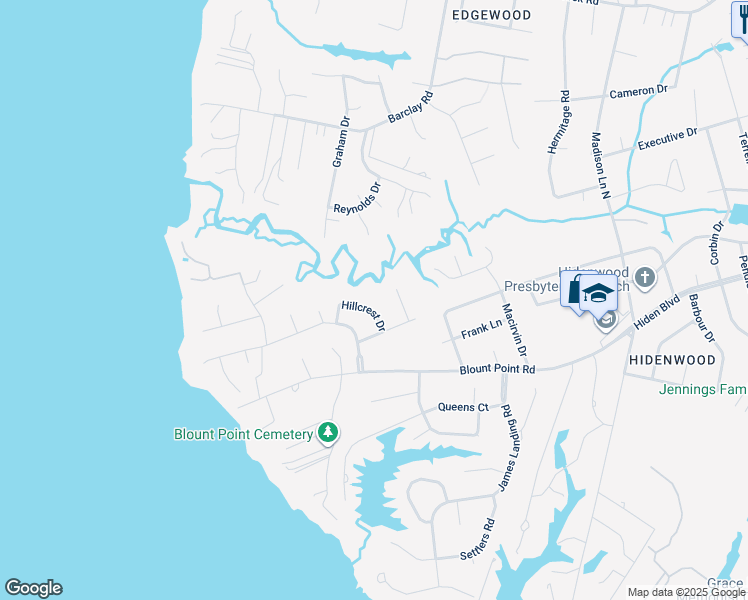map of restaurants, bars, coffee shops, grocery stores, and more near 8 Hillcrest Drive in Newport News