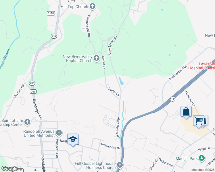 map of restaurants, bars, coffee shops, grocery stores, and more near 1910 Snider Lane in Pulaski