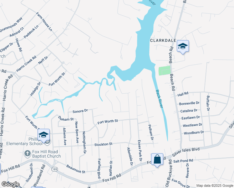 map of restaurants, bars, coffee shops, grocery stores, and more near 18 Pine Lake Court in Hampton