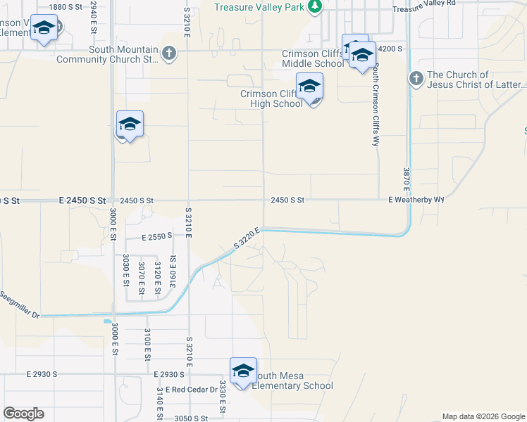 map of restaurants, bars, coffee shops, grocery stores, and more near South 3430 East in Washington