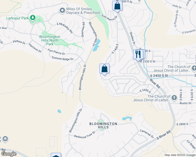 map of restaurants, bars, coffee shops, grocery stores, and more near 2432 South 1400 East in St. George