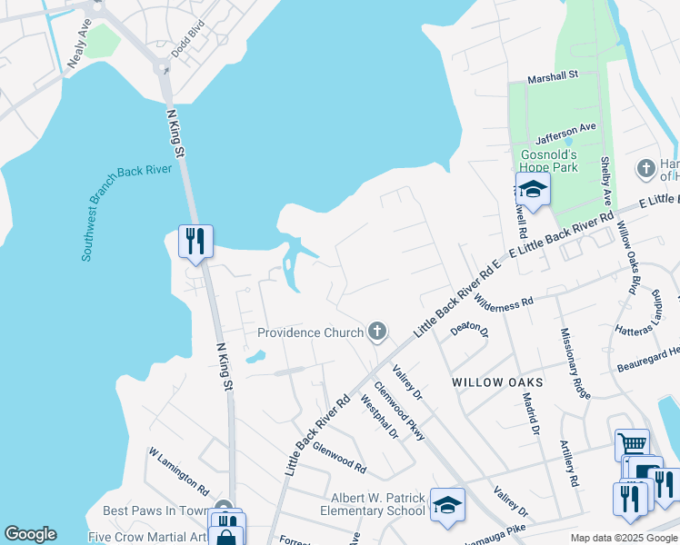 map of restaurants, bars, coffee shops, grocery stores, and more near 65 Oakville Road in Hampton