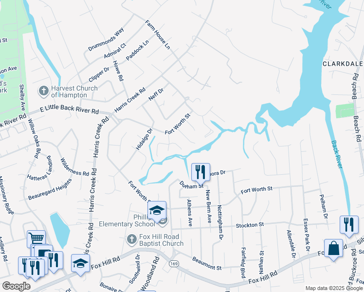 map of restaurants, bars, coffee shops, grocery stores, and more near 37 Sandpiper Court in Hampton