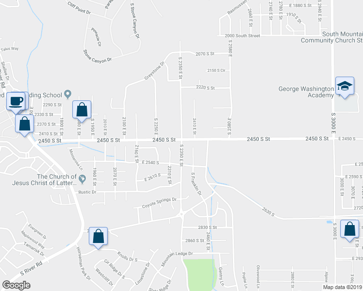 map of restaurants, bars, coffee shops, grocery stores, and more near 2484 South 2350 East Street in Saint George