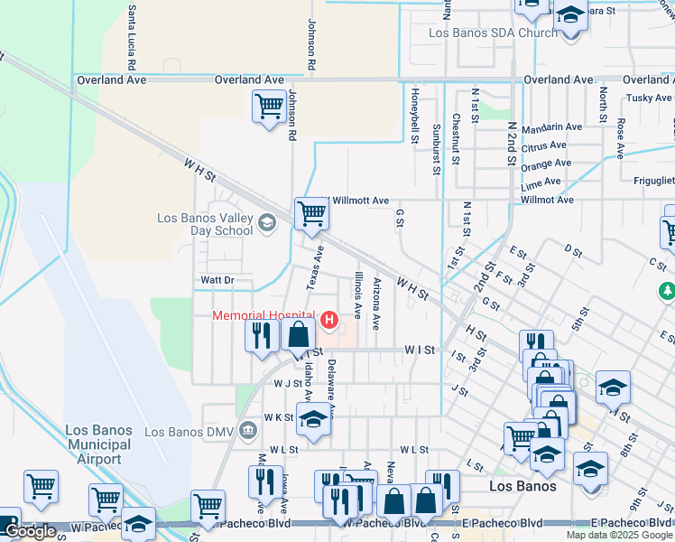 map of restaurants, bars, coffee shops, grocery stores, and more near in Los Banos