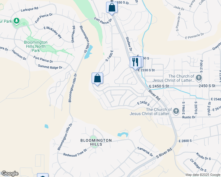 map of restaurants, bars, coffee shops, grocery stores, and more near 1630 East 2450 South in St. George