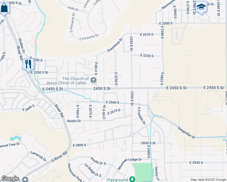 map of restaurants, bars, coffee shops, grocery stores, and more near 2237 2480 South Street in St. George