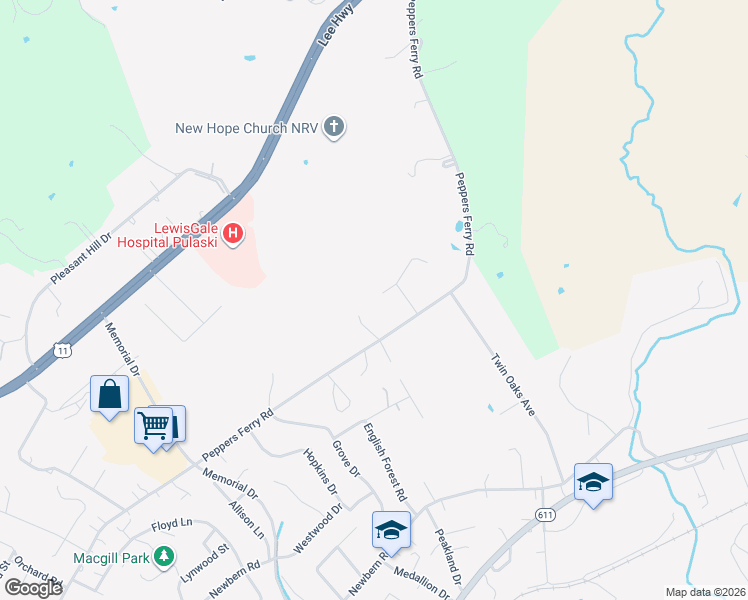 map of restaurants, bars, coffee shops, grocery stores, and more near 1005 Red Fox Lane in Pulaski