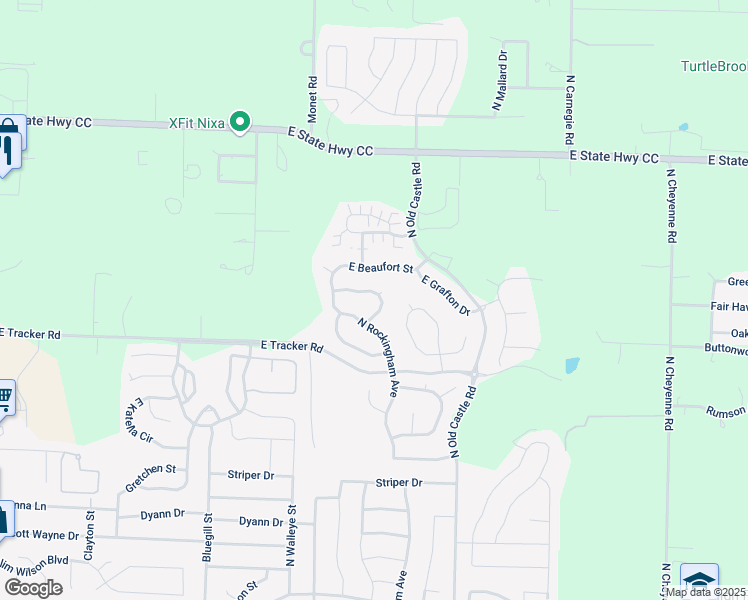 map of restaurants, bars, coffee shops, grocery stores, and more near 824 East Donegal Circle in Nixa