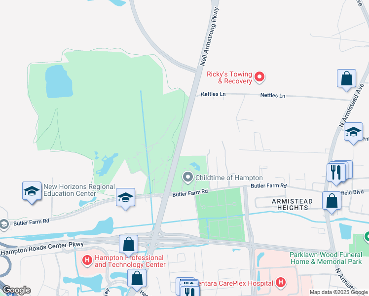 map of restaurants, bars, coffee shops, grocery stores, and more near 2852 Magruder Boulevard in Hampton