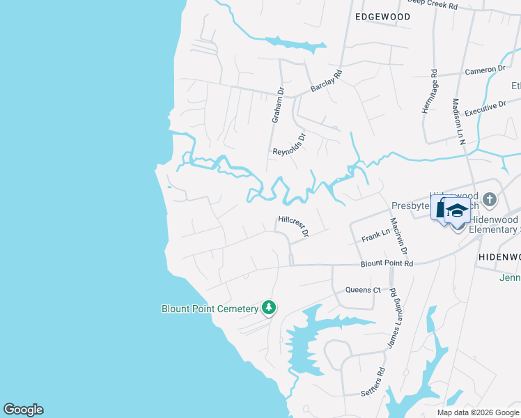 map of restaurants, bars, coffee shops, grocery stores, and more near 18 Hillcrest Drive in Newport News