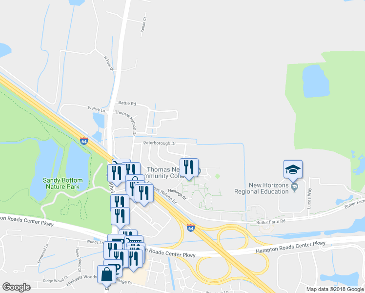 map of restaurants, bars, coffee shops, grocery stores, and more near 69 Rotherham Lane in Hampton