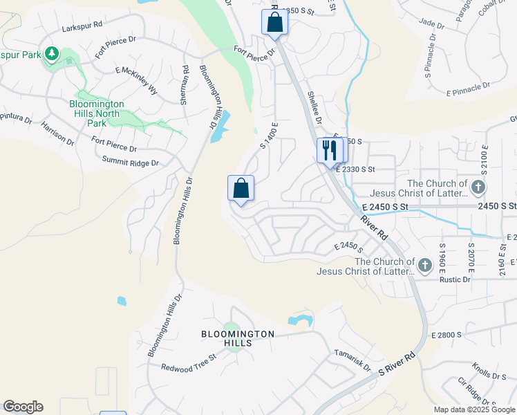 map of restaurants, bars, coffee shops, grocery stores, and more near 1432 East 2420 South Circle in St. George