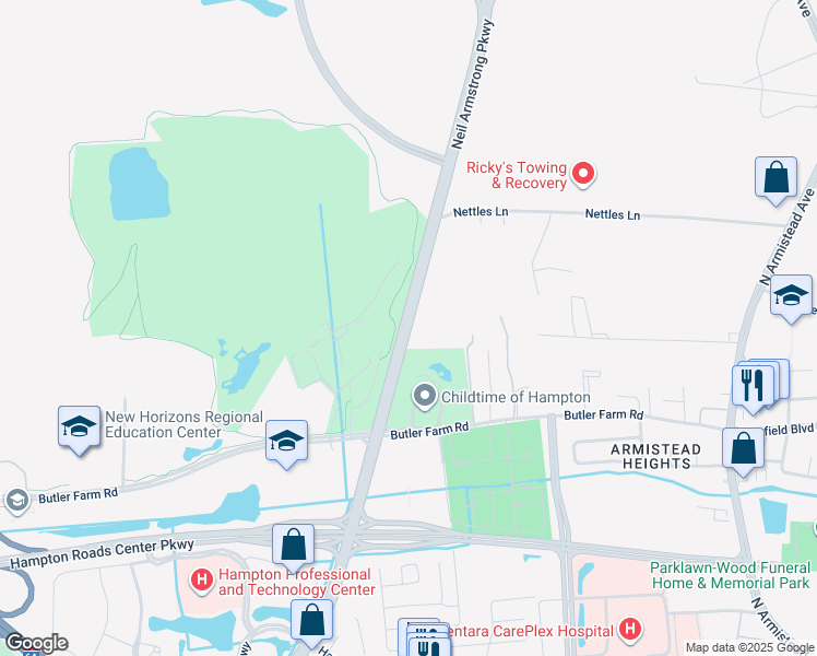 map of restaurants, bars, coffee shops, grocery stores, and more near 2852 Magruder Boulevard in Hampton