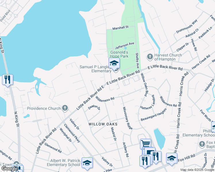 map of restaurants, bars, coffee shops, grocery stores, and more near 4 Cannonball Circle in Hampton