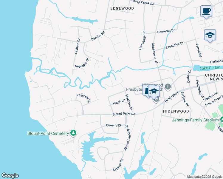 map of restaurants, bars, coffee shops, grocery stores, and more near 509 Massell Court in Newport News