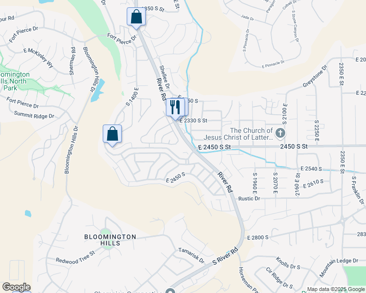 map of restaurants, bars, coffee shops, grocery stores, and more near 2422 South River Road in St. George