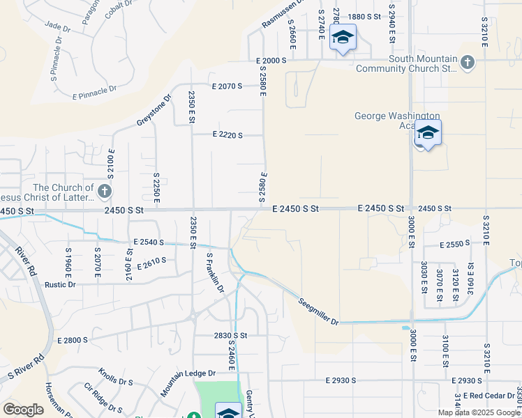 map of restaurants, bars, coffee shops, grocery stores, and more near 2450 South Street in St. George