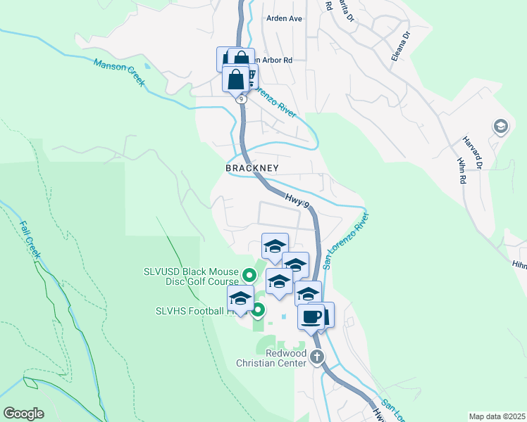 map of restaurants, bars, coffee shops, grocery stores, and more near 340 Hillview Drive in Felton