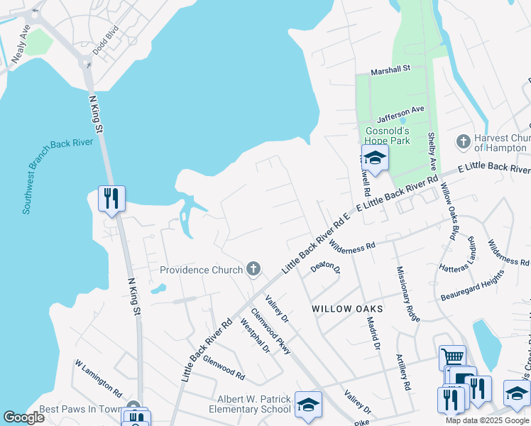 map of restaurants, bars, coffee shops, grocery stores, and more near 16 Critzos Court in Hampton