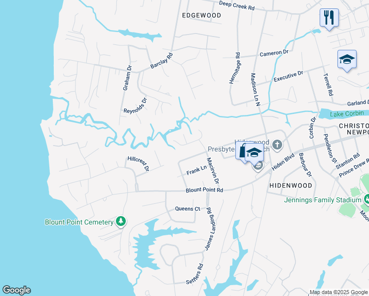 map of restaurants, bars, coffee shops, grocery stores, and more near 509 Massell Court in Newport News