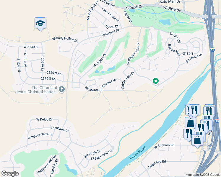 map of restaurants, bars, coffee shops, grocery stores, and more near 728 West Sir Monte Drive in St. George