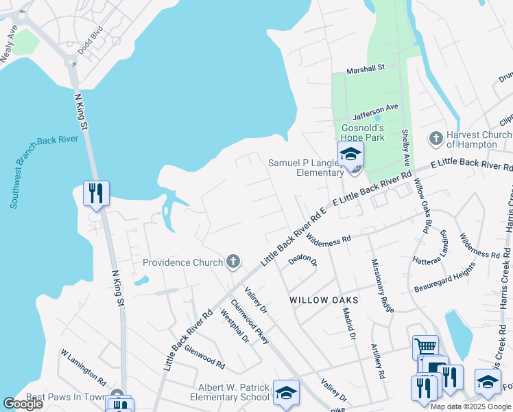 map of restaurants, bars, coffee shops, grocery stores, and more near 11 Becouvarakis Court in Hampton