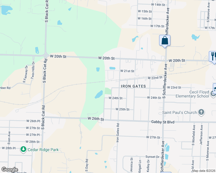 map of restaurants, bars, coffee shops, grocery stores, and more near 3503 West 24th Street in Joplin