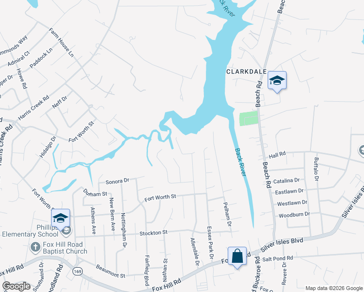 map of restaurants, bars, coffee shops, grocery stores, and more near 118 River Walk Court in Hampton