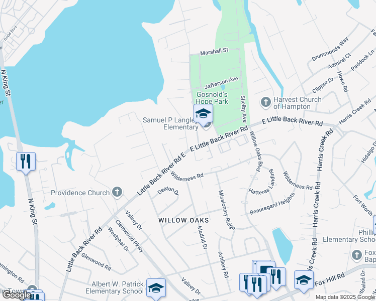map of restaurants, bars, coffee shops, grocery stores, and more near 816 East Little Back River Road in Hampton