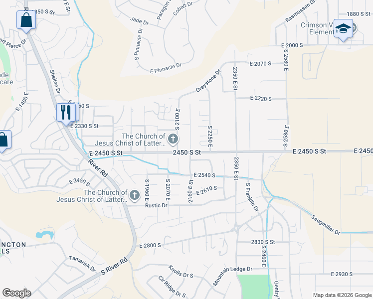 map of restaurants, bars, coffee shops, grocery stores, and more near 2434 2160 East Street in St. George