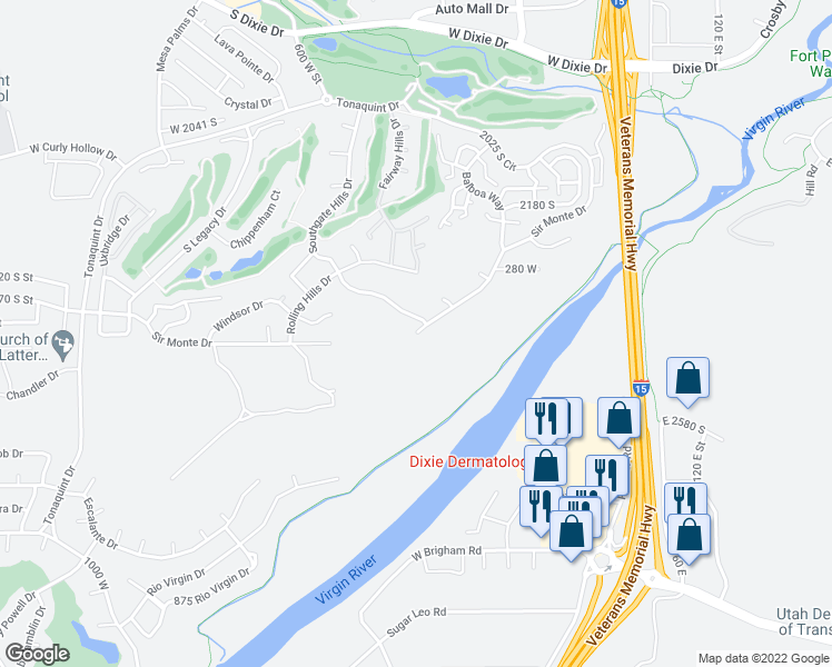 map of restaurants, bars, coffee shops, grocery stores, and more near 907 West Sir Monte Drive in St. George