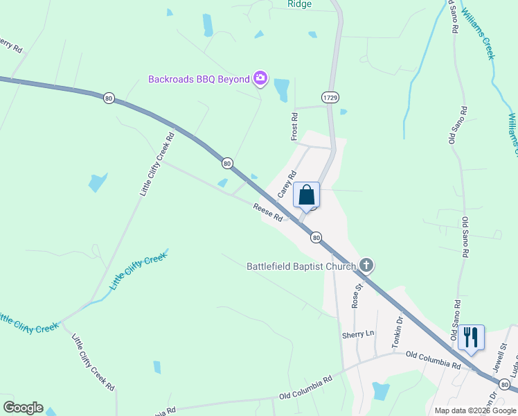 map of restaurants, bars, coffee shops, grocery stores, and more near Reese Road in Russell Springs