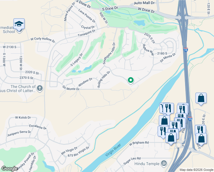 map of restaurants, bars, coffee shops, grocery stores, and more near 622 West Sir Monte Drive in St. George