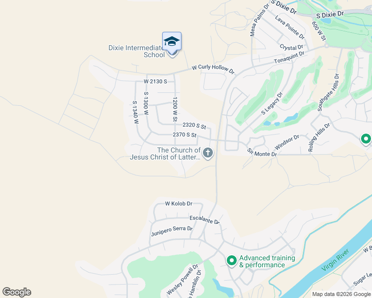 map of restaurants, bars, coffee shops, grocery stores, and more near 1145 West 2400 South in St. George