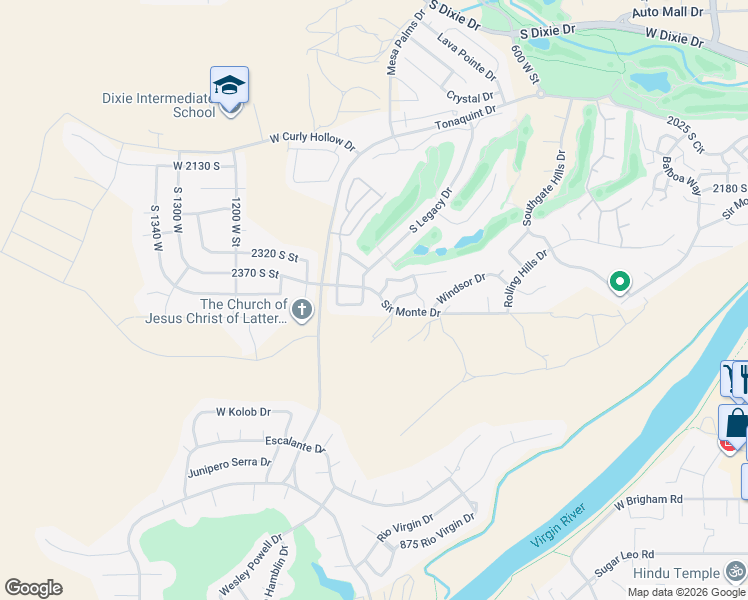 map of restaurants, bars, coffee shops, grocery stores, and more near 907 West Sir Monte Drive in St. George