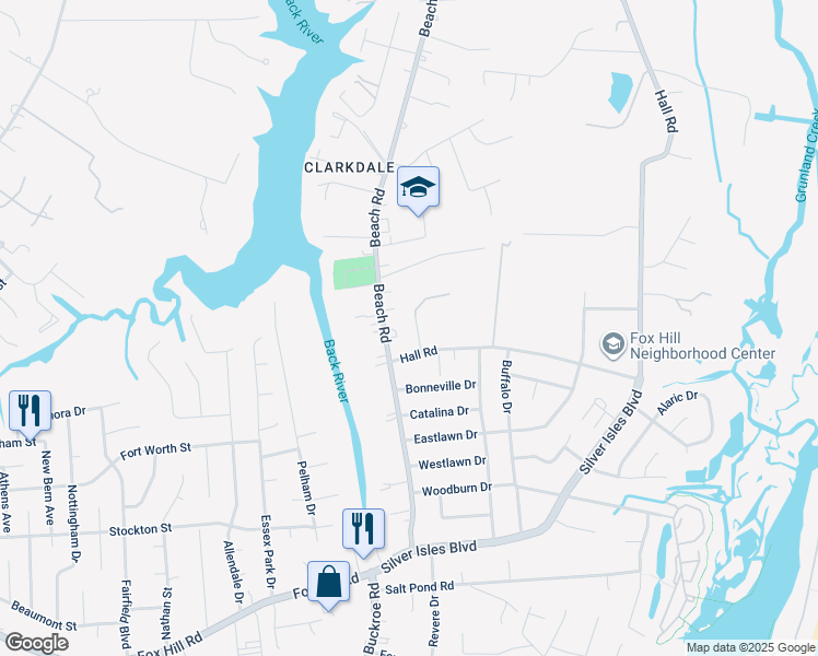 map of restaurants, bars, coffee shops, grocery stores, and more near 107 Emma Drive in Hampton