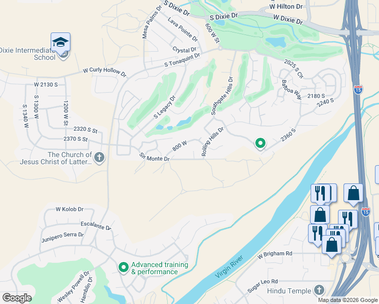 map of restaurants, bars, coffee shops, grocery stores, and more near 680 West Sir Monte Drive in St. George