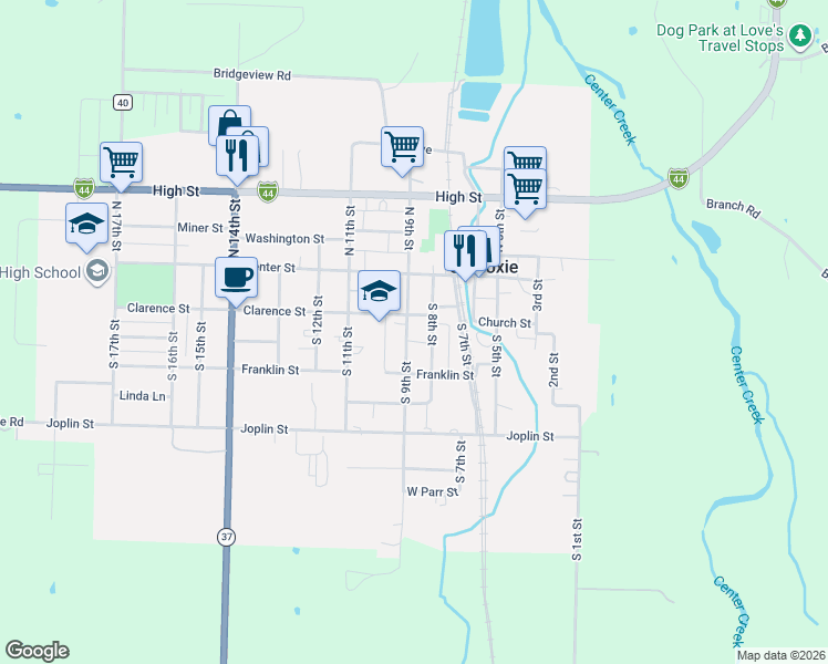 map of restaurants, bars, coffee shops, grocery stores, and more near 220 South 9th Street in Sarcoxie