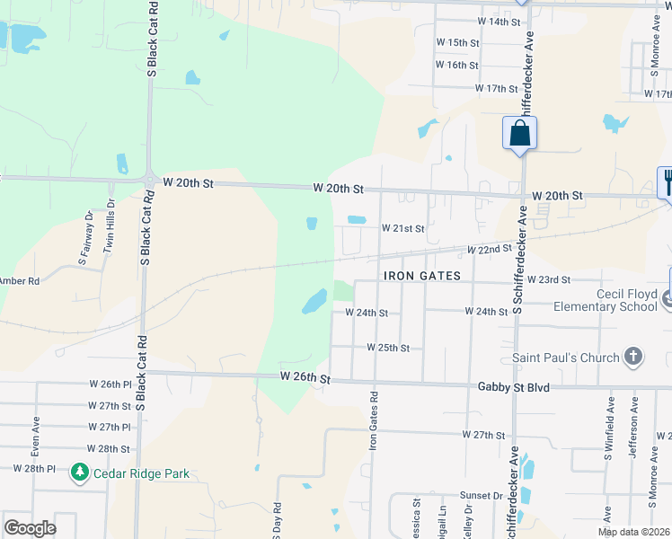 map of restaurants, bars, coffee shops, grocery stores, and more near 3503 West 24th Street in Joplin