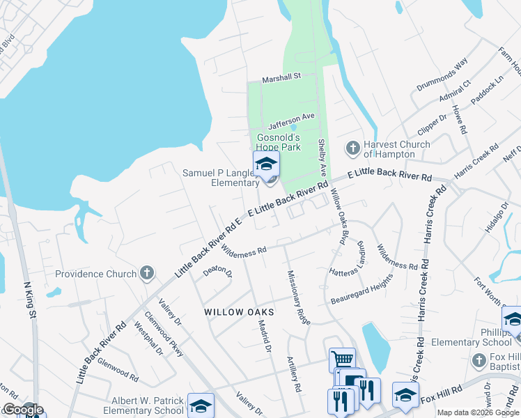 map of restaurants, bars, coffee shops, grocery stores, and more near 11 Rockwell Road in Hampton